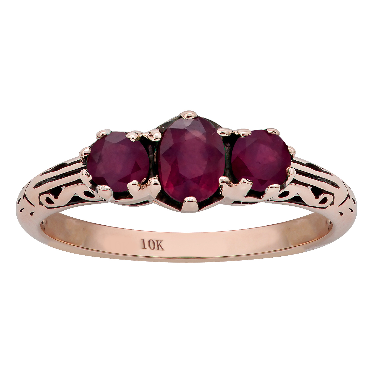 10k Rose Gold Vintage Style Genuine 3-Stone Ruby Ring | eBay