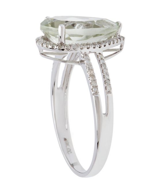 White Gold 3.33ct Pear-Shape Green Amethyst and Split-Shank Diamond Halo Ring