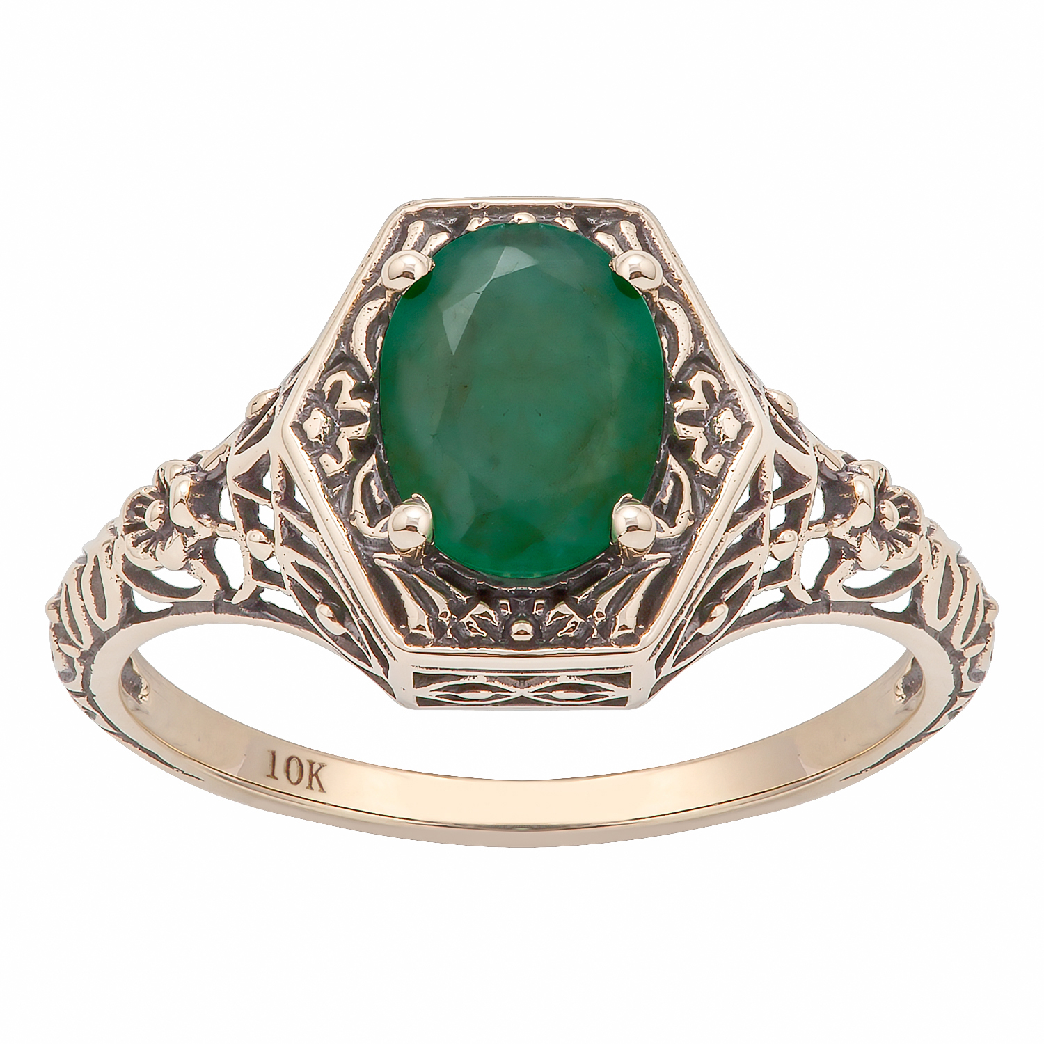 10k Yellow Gold Vintage Style Genuine Oval Emerald Filigree Ring eBay