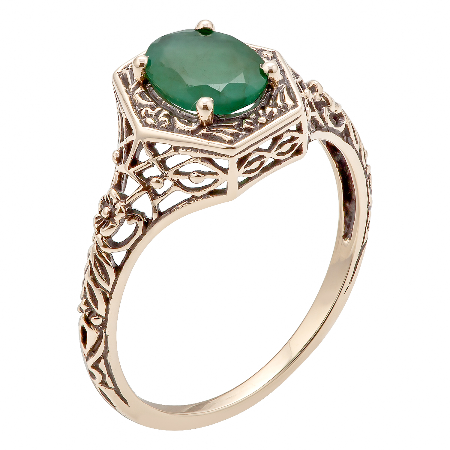 10k Yellow Gold Vintage Style Genuine Oval Emerald Filigree Ring eBay