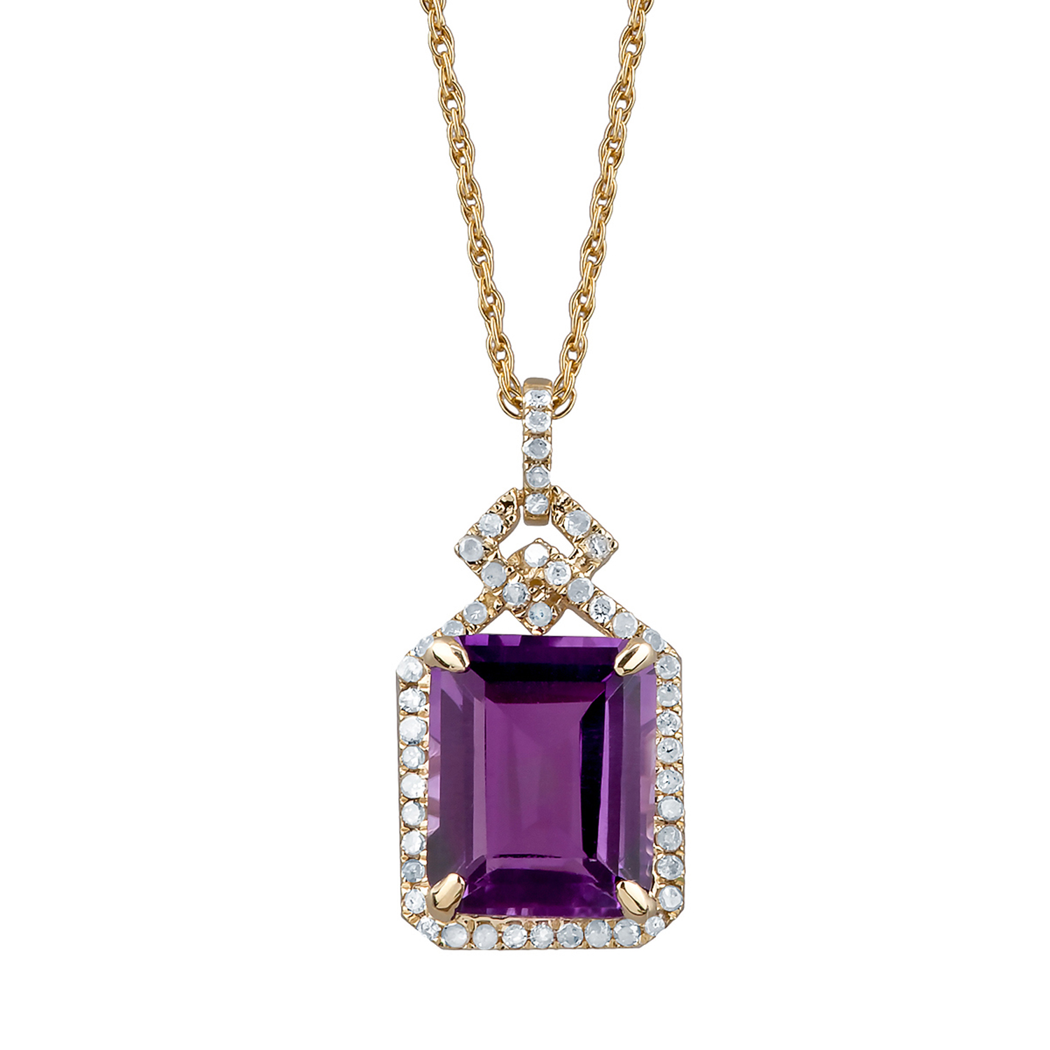 Yellow Gold Genuine Emeraldcut Amethyst and 1/4ct Diamond