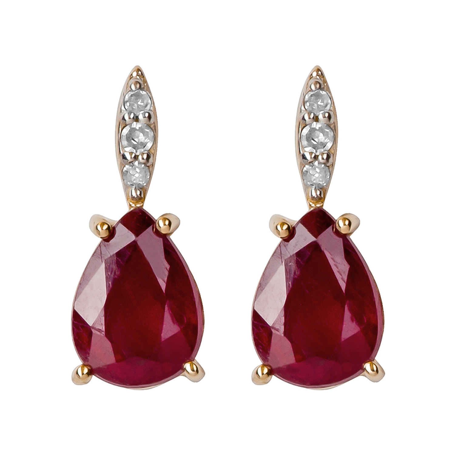 10k Yellow Gold Genuine Pear-Shape Ruby and Diamond Drop Earrings | eBay