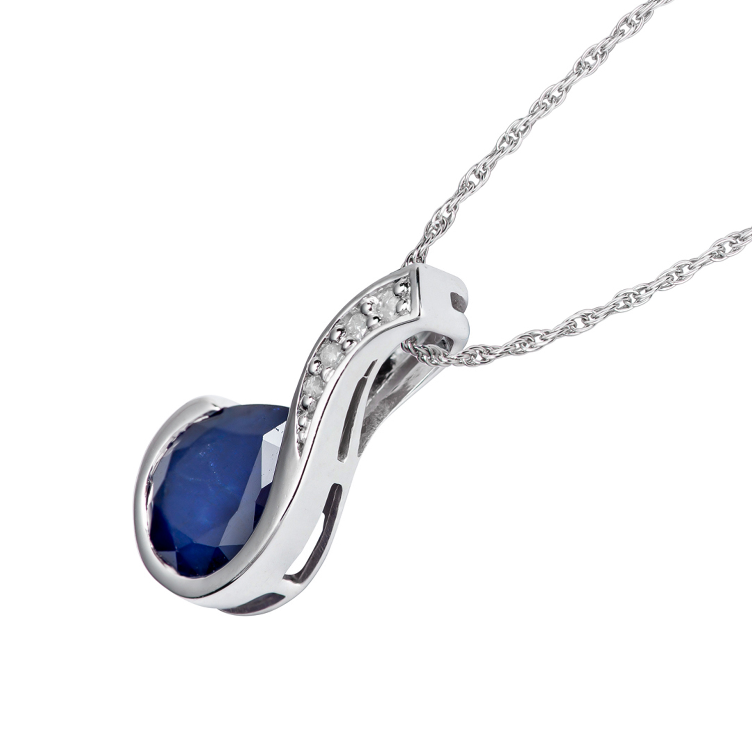 White Gold Genuine 1.50ct PearShape Sapphire & Diamond Drop Pendant