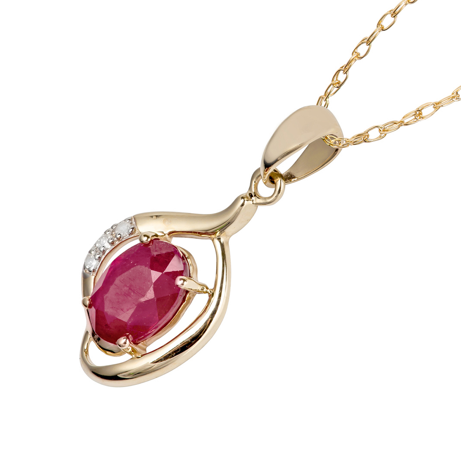 10k Yellow Gold Genuine Oval Ruby and Diamond Pendant Necklace | eBay