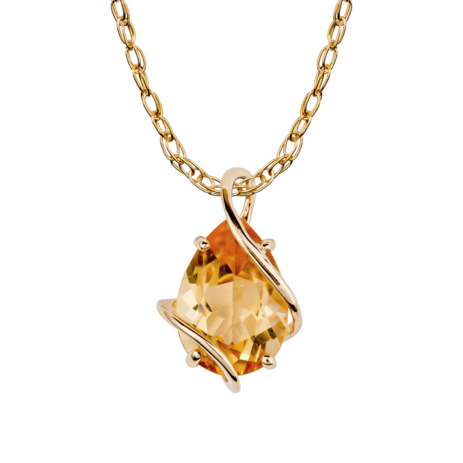 10k Yellow Gold Genuine Pearshape Citrine Teardrop Pendant Necklace eBay