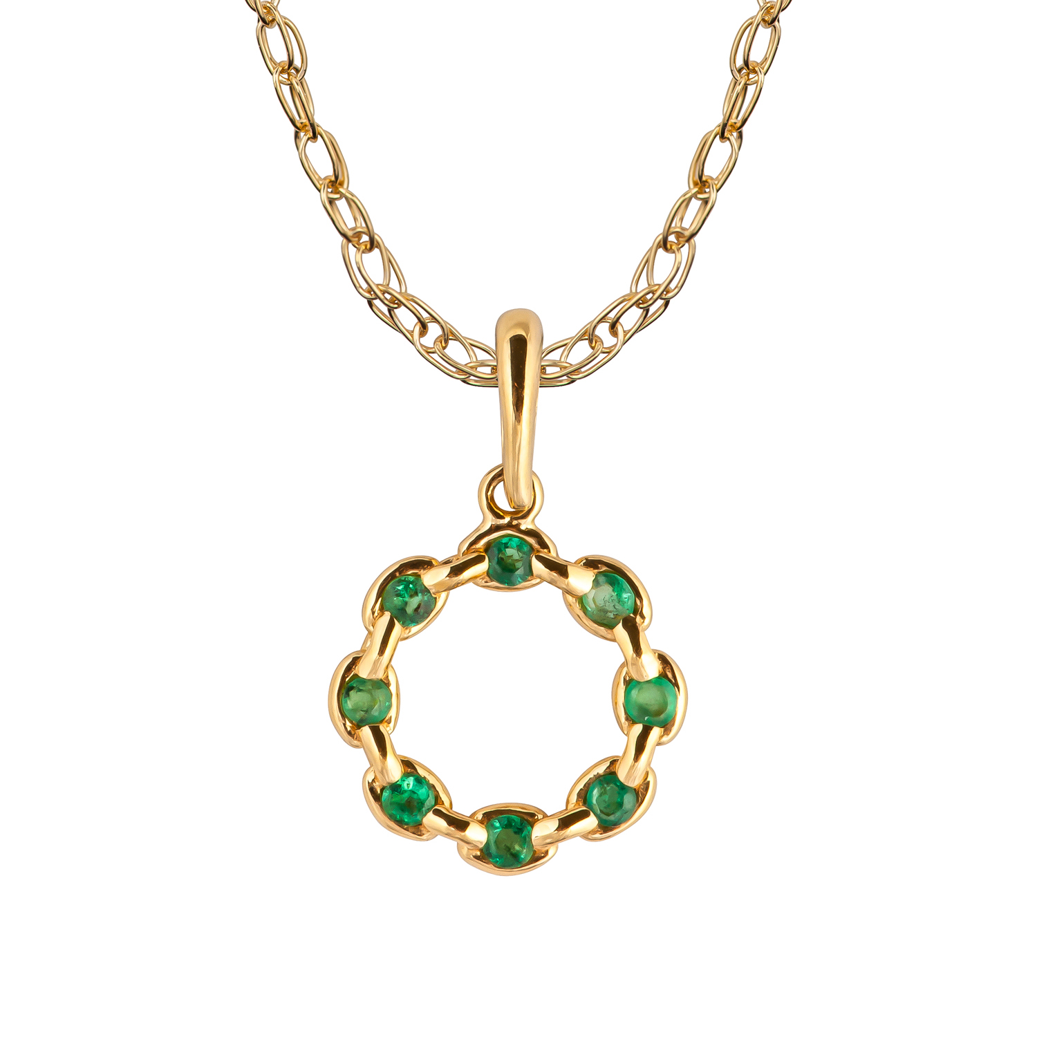 10k Yellow Gold Genuine Round Emerald Circle Pendant Necklace | eBay