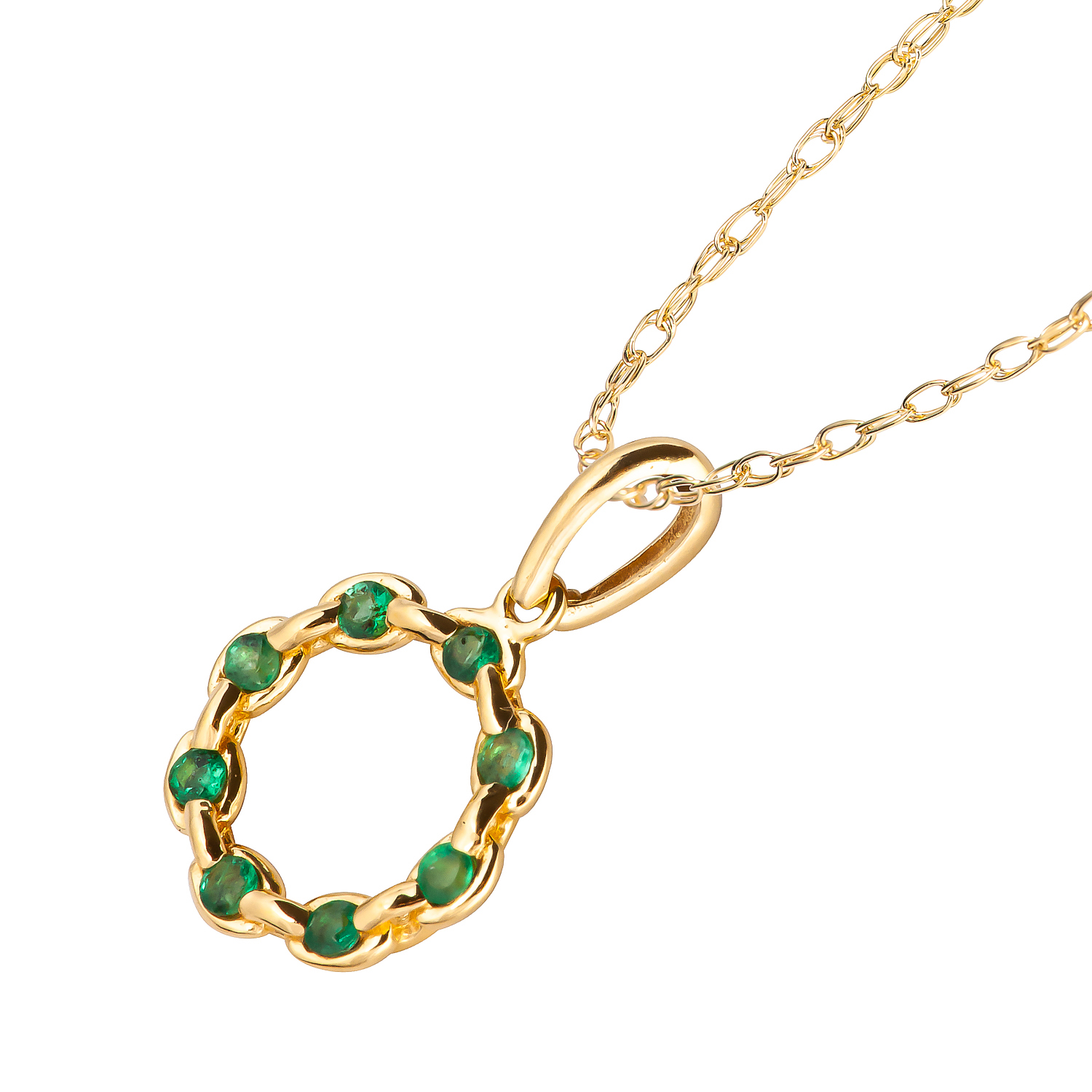 10k Yellow Gold Genuine Round Emerald Circle Pendant Necklace | eBay