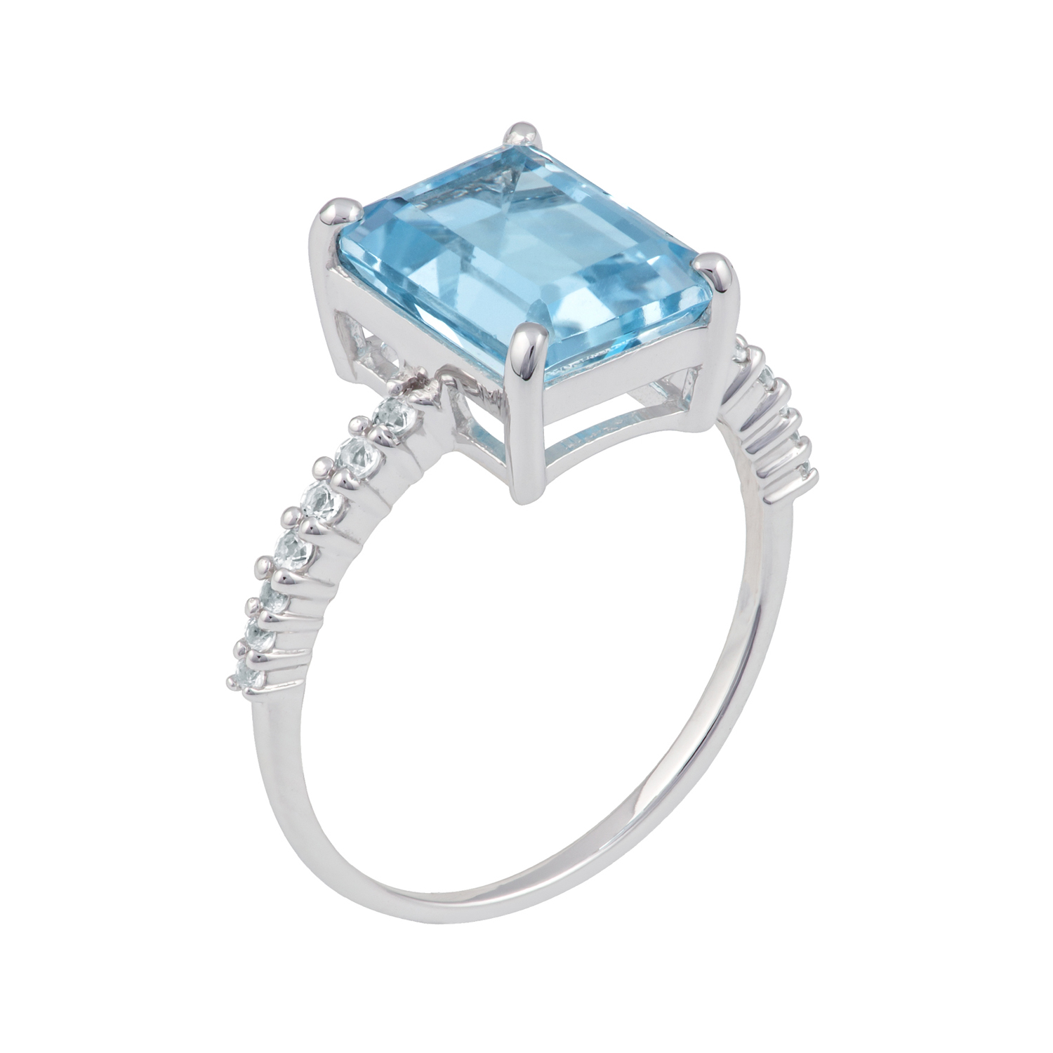10k White Gold Emerald-Cut Blue Topaz and White Topaz Ring | eBay